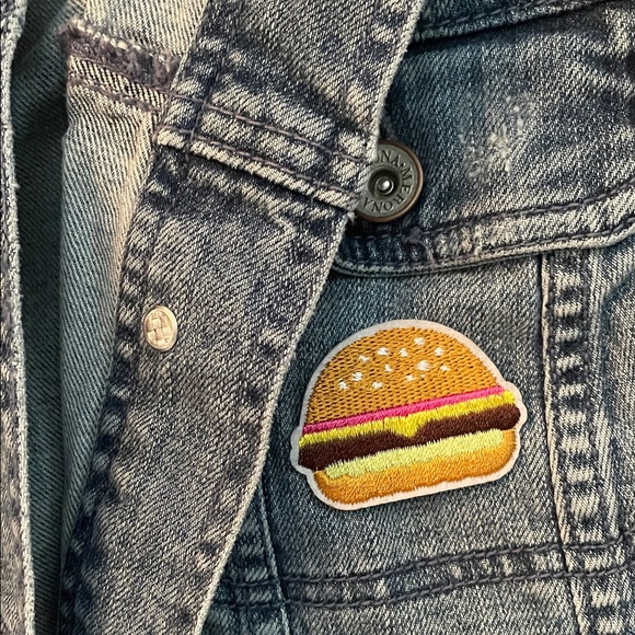 Merona Denim Jacket L w 8Iron ons separate now or can be ironed before shipping! - Picture 9 of 12